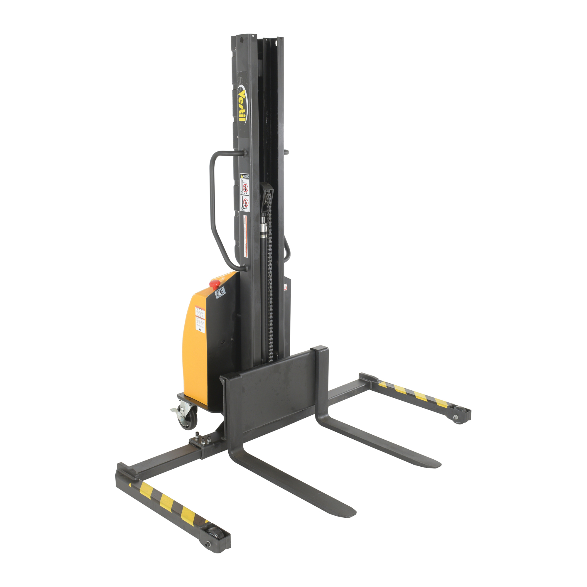 Vestil Narrow Mast Stacker - DC Powered, Adjustable Forks and Legs, 1000-Lb. Capacity, 63in. Raised Height, Model# SLNM-63-AA